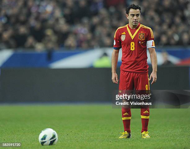 Xavi Hernandez of Spain during the Brazil 2014 FIFA World Cup Qualifying match between France and Spain at the Stade de France in Paris, France....