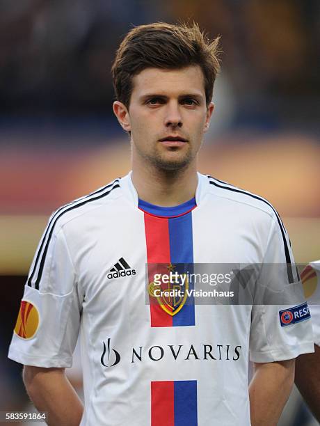 Valentin Stocker of FC Basle during the Europa League Semi-Final 2nd Leg match between Chelsea and FC Basle 1893 at Stamford Bridge in London, UK....