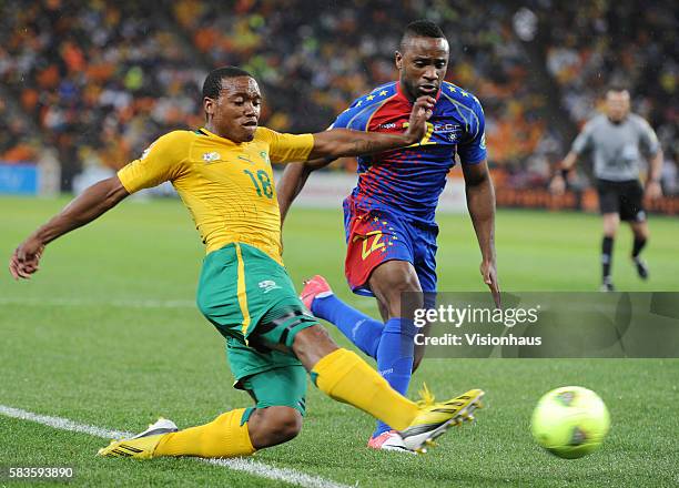 Thuso Phala of South Africa and David Silva of Cape Verde during the 2013 African Cup of Nations Group A match between South Africa and Cape Verde at...