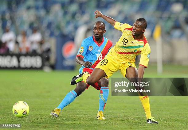 Dioko Kaluyituka of DR Congo and Samba Sow of Mali during the 2013 African Cup of Nations Group B match between Democratic Republic of Congo and Mali...