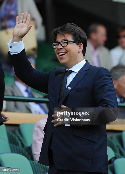 Comedian Michael McIntyre in the Royal Box on Day Nine of the 2014 Wimbledon Tennis Championships at the All England Lawn Tennis and Croquet Club in...