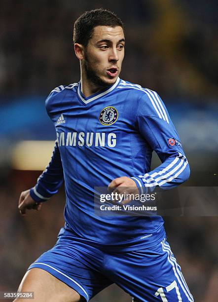 Eden Hazard of Chelsea during the UEFA Champions League First Knock-out Round 2nd Leg match between Chelsea and Galatasaray at Stamford Bridge,...