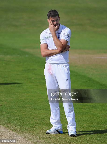 Frustrated Jimmy Anderson of England during Day Four of the 2nd Investec Test between England and Sri Lanka at the Headingley Carnegie Cricket Ground...