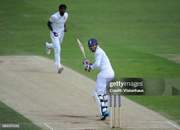 Chris Jordan of England batting during Day Three of the 2nd Investec Test between England and Sri Lanka at the Headingley Carnegie Cricket Ground in...