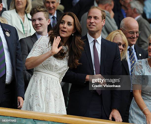 The Duke and Duchess of Cambridge - William and Kate - on Day Nine of the 2014 Wimbledon Tennis Championships at the All England Lawn Tennis and...