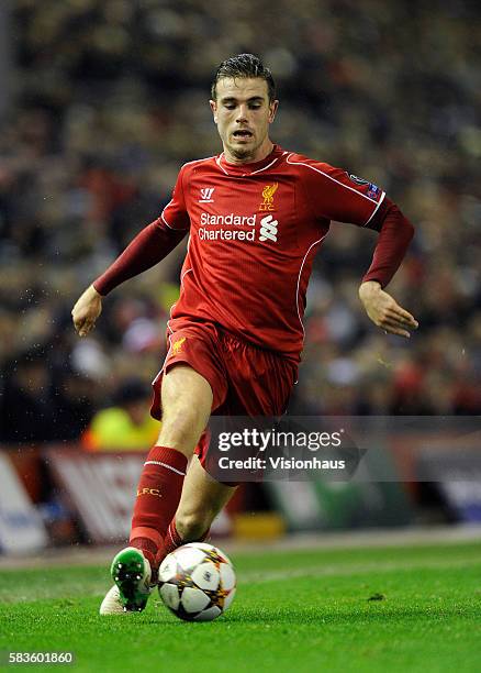 Jordan Henderson of Liverpool in action during the UEFA Champions League Group B match between Liverpool and FC Basel 1893 at Anfield in Liverpool,...