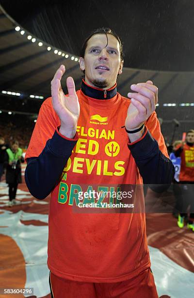 Daniel Van Buyten of Belgium celebrates after qualifying for the Final of the 2014 World Cup in Brazil following the FIFA 2014 World Cup Qualifying...