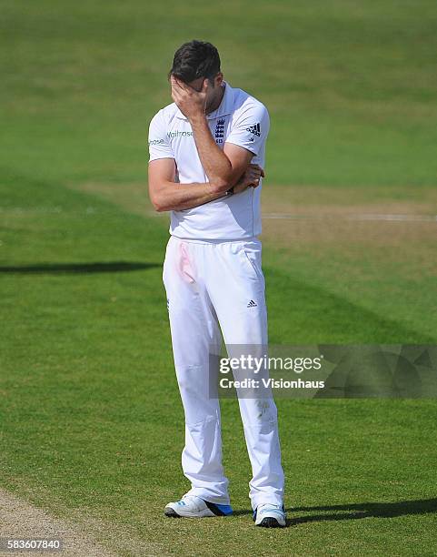 Frustrated Jimmy Anderson of England during Day Four of the 2nd Investec Test between England and Sri Lanka at the Headingley Carnegie Cricket Ground...