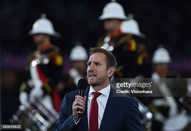 Former England World Cup winner WIll Greenwood helping to compare the opening ceremony before the Rugby World Cup 2015 Group A match between England...