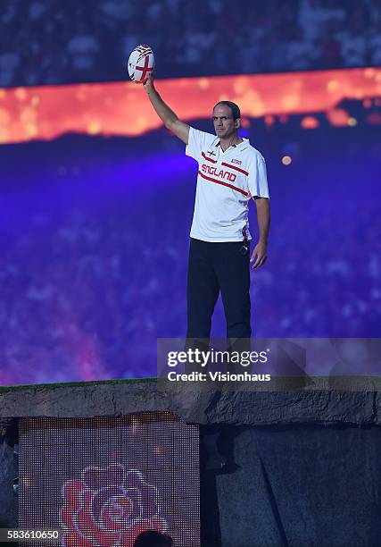 Former World Cup winning England Captain Martin Johnson during the opening ceremony before the Rugby World Cup 2015 Group A match between England and...