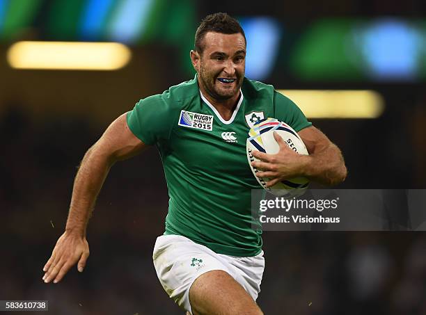 Dave Kearney of Ireland in action during the Rugby World Cup pool D group match between Ireland and Canada at the Millennium Stadium in Cardiff,...