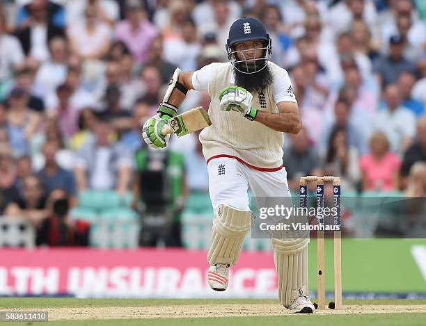 Moeen Ali of England during the fourth day of the 5th Investec Ashes Test between England and Australia at The Kia Oval Cricket Ground, London,...