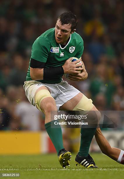 Peter O'Mahony of Ireland in action during the Rugby World Cup pool D group match between Ireland and Canada at the Millennium Stadium in Cardiff,...