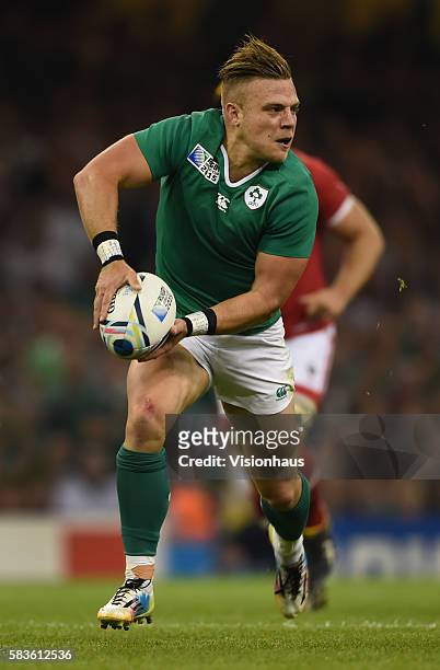 Ian Madigan of Ireland in action during the Rugby World Cup pool D group match between Ireland and Canada at the Millennium Stadium in Cardiff,...