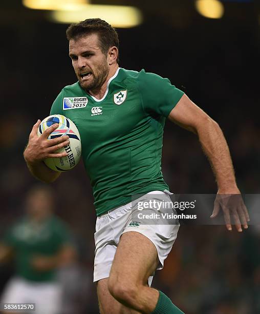 Jared Payne of Ireland in action during the Rugby World Cup pool D group match between Ireland and Canada at the Millennium Stadium in Cardiff,...