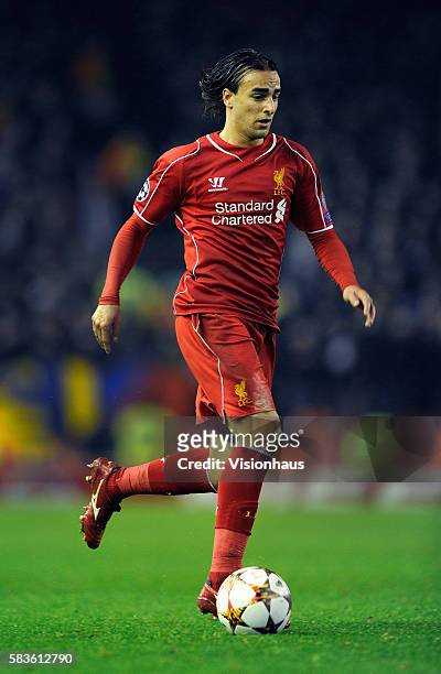 Lazar Markovic of FC Basel 1893 in action during the UEFA Champions League Group B match between Liverpool and FC Basel 1893 at Anfield in Liverpool,...