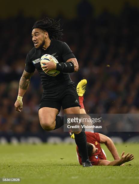 Ma'a Nonu of New Zealand in action during the Rugby World Cup quarter final match between New Zealand and France at the Millennium Stadium in...