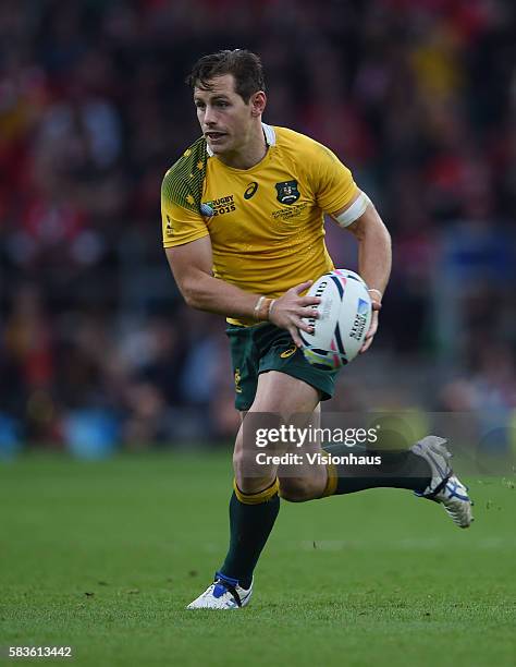 Bernard Foley of Australia during the Rugby World Cup 2015 Group A match between Australia and Wales at Twickenham Stadium in London, UK. Photo:...