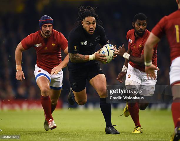 Ma'a Nonu of New Zealand in action during the Rugby World Cup quarter final match between New Zealand and France at the Millennium Stadium in...