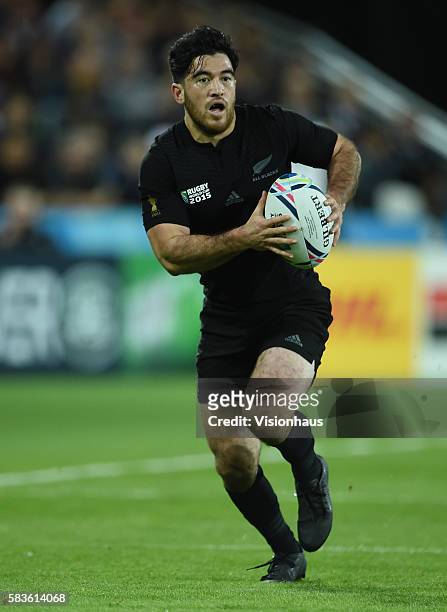 Nehe Milner-Skudder of New Zealand during the Rugby World Cup 2015 Group C match between New Zealand and Namibia at The Queen Elizabeth Olympic...