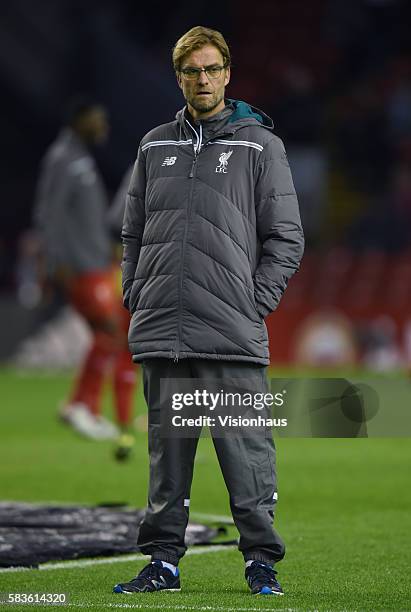 Liverpool coach Jurgen Klopp before the UEFA Europa League Group match between Liverpool and FC Girondins de Bordeaux at Anfield in Liverpool, UK....