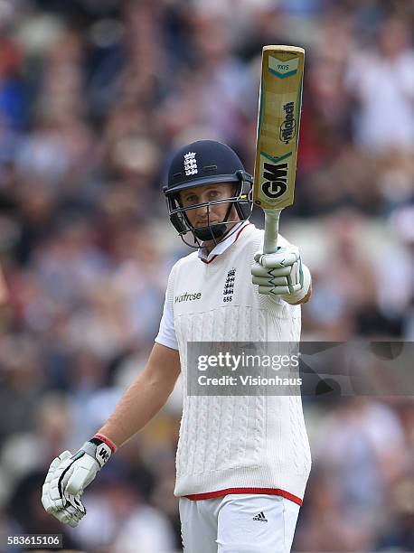 England's Joe Root reaches his half century during the second day of the 3rd Investec Ashes Test between England and Australia at Edgbaston Cricket...