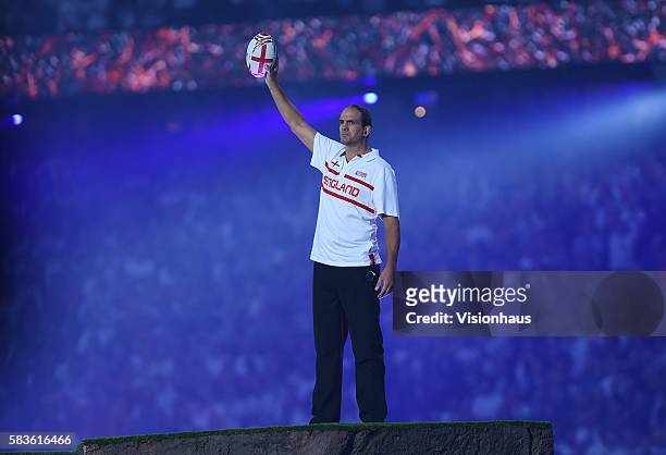 Former World Cup winning England Captain Martin Johnson during the opening ceremony before the Rugby World Cup 2015 Group A match between England and...