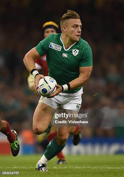 Ian Madigan of Ireland in action during the Rugby World Cup pool D group match between Ireland and Canada at the Millennium Stadium in Cardiff,...