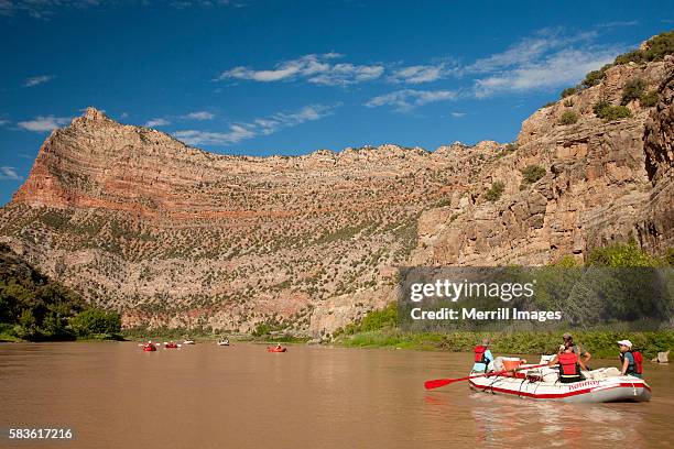 raft on green river, dinosaur national monument - dinosaur national monument stock pictures, royalty-free photos & images