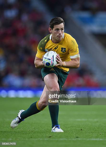 Bernard Foley of Australia during the Rugby World Cup 2015 Group A match between Australia and Wales at Twickenham Stadium in London, UK. Photo:...