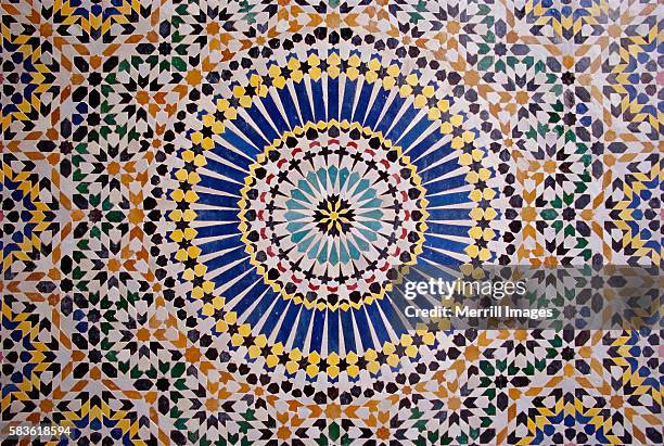 zellij tilework in fes, morocco - mosaik bildbanksfoton och bilder