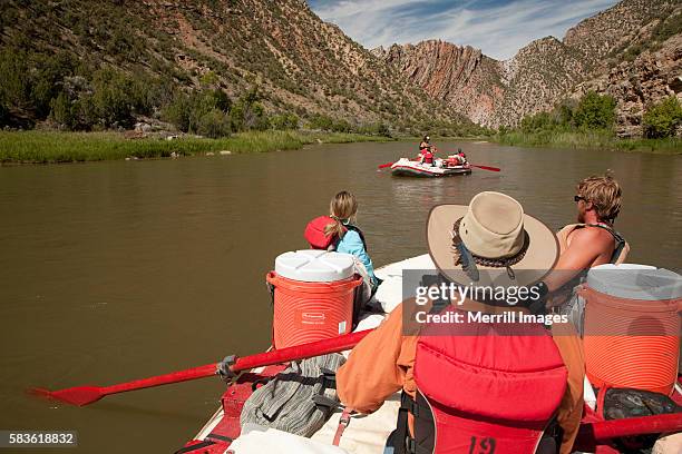 raft on green river, dinosaur national monument - dinosaur national monument stock pictures, royalty-free photos & images