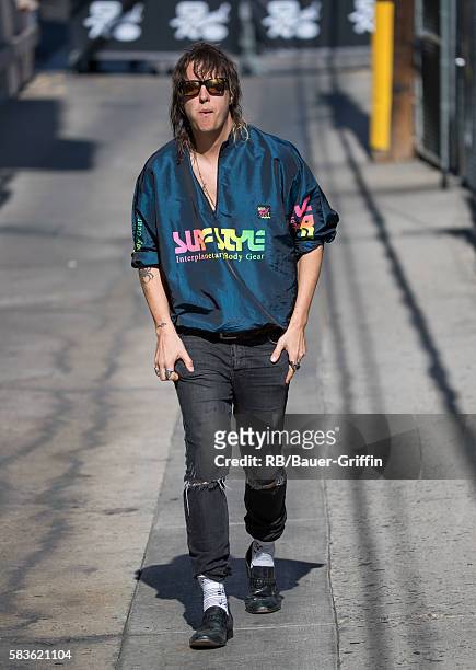 Nikolai Fraiture of the music group 'The Strokes' is seen at 'Jimmy Kimmel Live' on July 26, 2016 in Los Angeles, California.