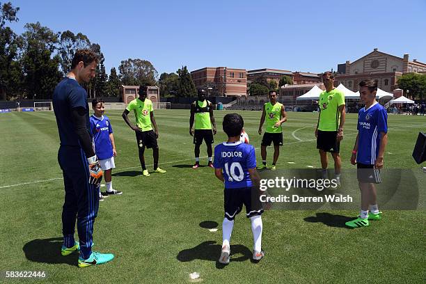 Asmir Begovic, Bertrand Traore, Nemanja Matic, Victor Moses of Chelsea during a Delta Dream Up LA Event event on July 26, 2016 at the UCLA in Los...