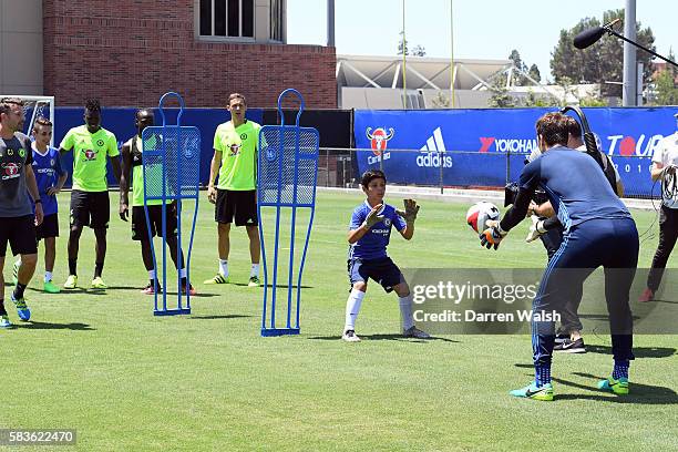 Asmir Begovic, Bertrand Traore, Nemanja Matic, Victor Moses of Chelsea during a Delta Dream Up LA Event event on July 26, 2016 at the UCLA in Los...