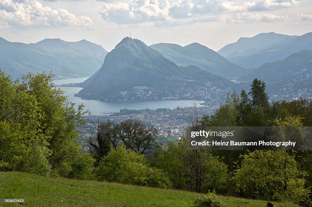 View of Lugano and Monte San Salvatore