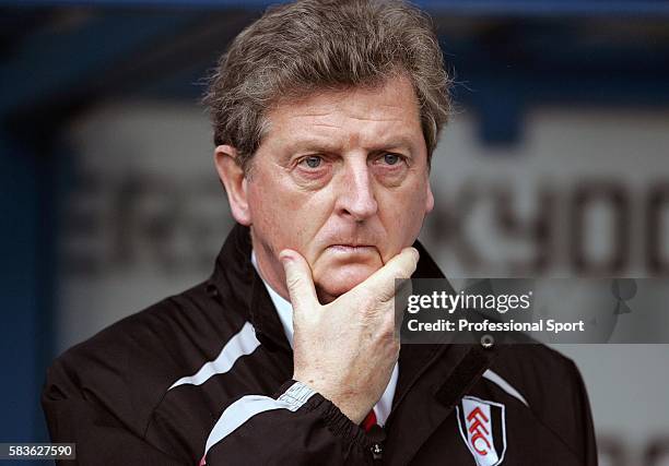 Manager Roy Hodgson of Fulham looks on during the Barclays Premier League match between Reading and Fulham at the Madejski Stadium in Reading on the...