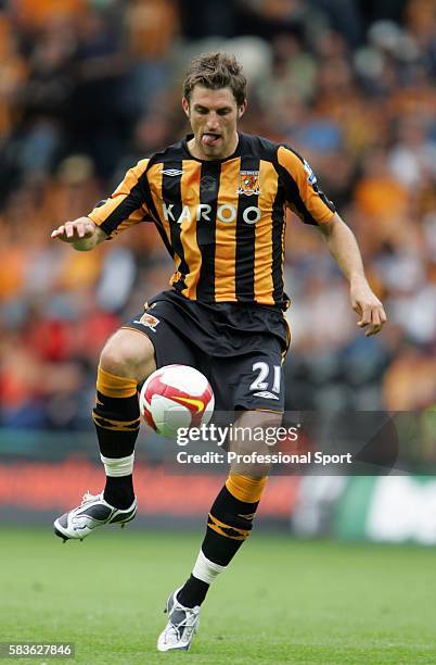 Sam Ricketts of Hull in action during the Barclays Premier League match between Hull City and Fulham at the KC Stadium in Hull on the 16th August,...