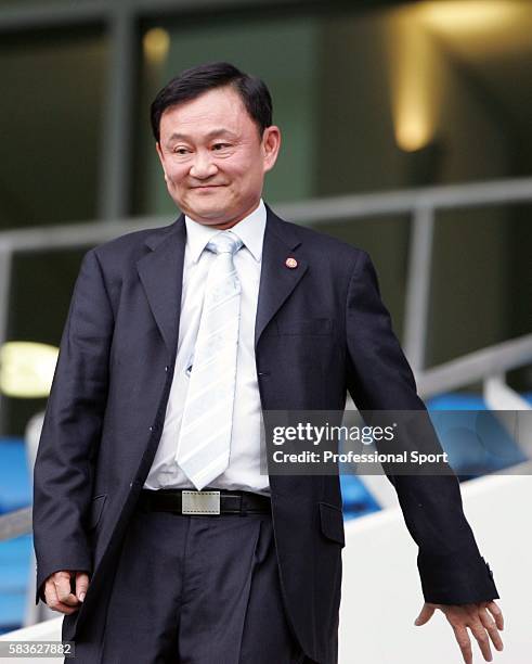 Manchester City Chairman Thaksin Shinawatra during the Barclays Premier League match between Manchester City and West Ham United at the City of...
