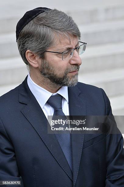 Chief Rabbi of France, Haim Korsia during the press conference after the meeting with french President Francois Hollande and the representatives of...