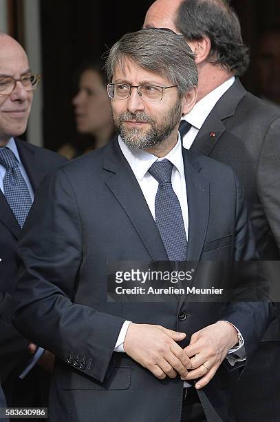 Chief Rabbi of France, Haim Korsia leaves the Elysee Palace after the meeting with french President Francois Hollande and the representatives of...