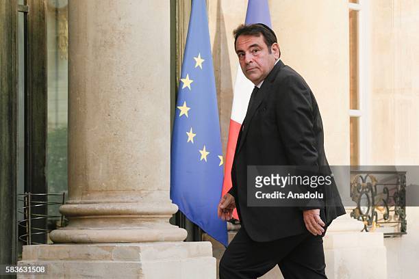 French Jewish central Consistory President Joel Mergui arrives at the Elysee Palace for the meeting with French President Francois Hollande and...