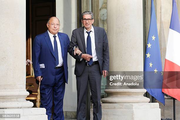 Rector of the Great Mosque of Paris Dalil Boubakeur and vice-president of the French Council of The Muslim Faith, Ahmet Ogras arrive at the Elysee...