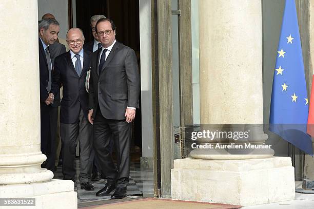 French President, Francois Hollande , French Minister of Interior Bernard Cazeneuve and Francois Clavairoly President of the French Protestant...