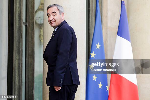 President of Protestant Federation of France Pastor Francois Clavairoly arrives at the Elysee Palace for the meeting with French President Francois...