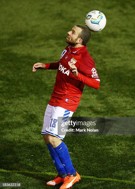 Glen Trifiro of Sydney United 58 FC in action during the FFA Cup round of 32 match between Blacktown City and Sydney United 58 FC at Lilly's Football...