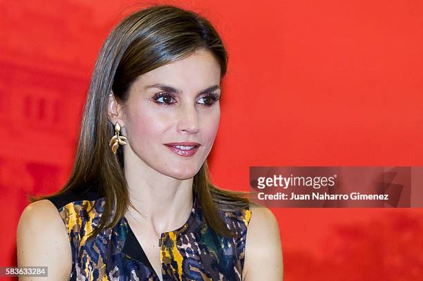 Queen Letizia of Spain attends a meeting with Institute Cervantes directors for the occasion of Cervantes Institute XXV Anniversary at Cervantes...