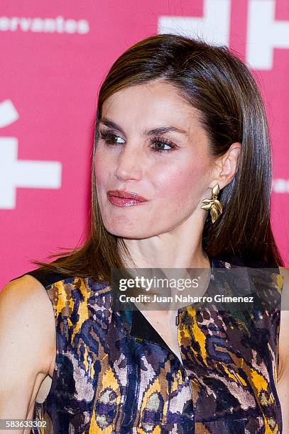 Queen Letizia of Spain attends a meeting with Institute Cervantes directors for the occasion of Cervantes Institute XXV Anniversary at Cervantes...