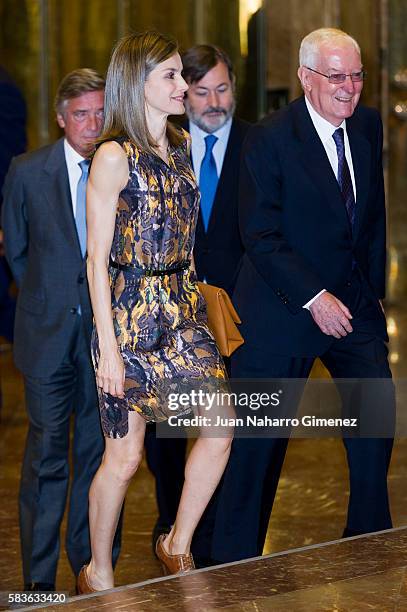 Queen Letizia of Spain attends a meeting with Institute Cervantes directors for the occasion of Cervantes Institute XXV Anniversary at Cervantes...