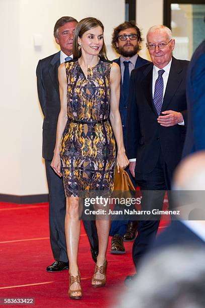 Queen Letizia of Spain attends a meeting with Institute Cervantes directors for the occasion of Cervantes Institute XXV Anniversary at Cervantes...